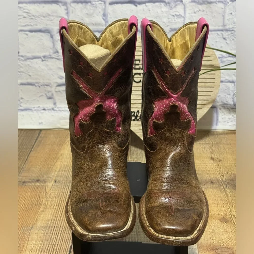 Macie Bean Pink Square Toe Guns Revolvers Stars Cowgirl Boots US 2
